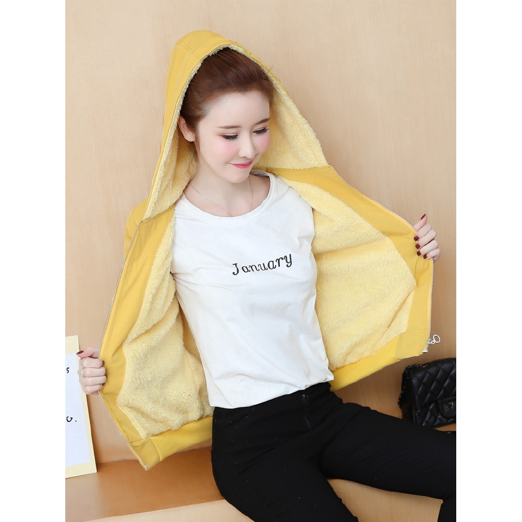 Áo khoác lót bông mềm có nón trùm phong cách Hàn Quốc trẻ trung cho nữ | BigBuy360 - bigbuy360.vn