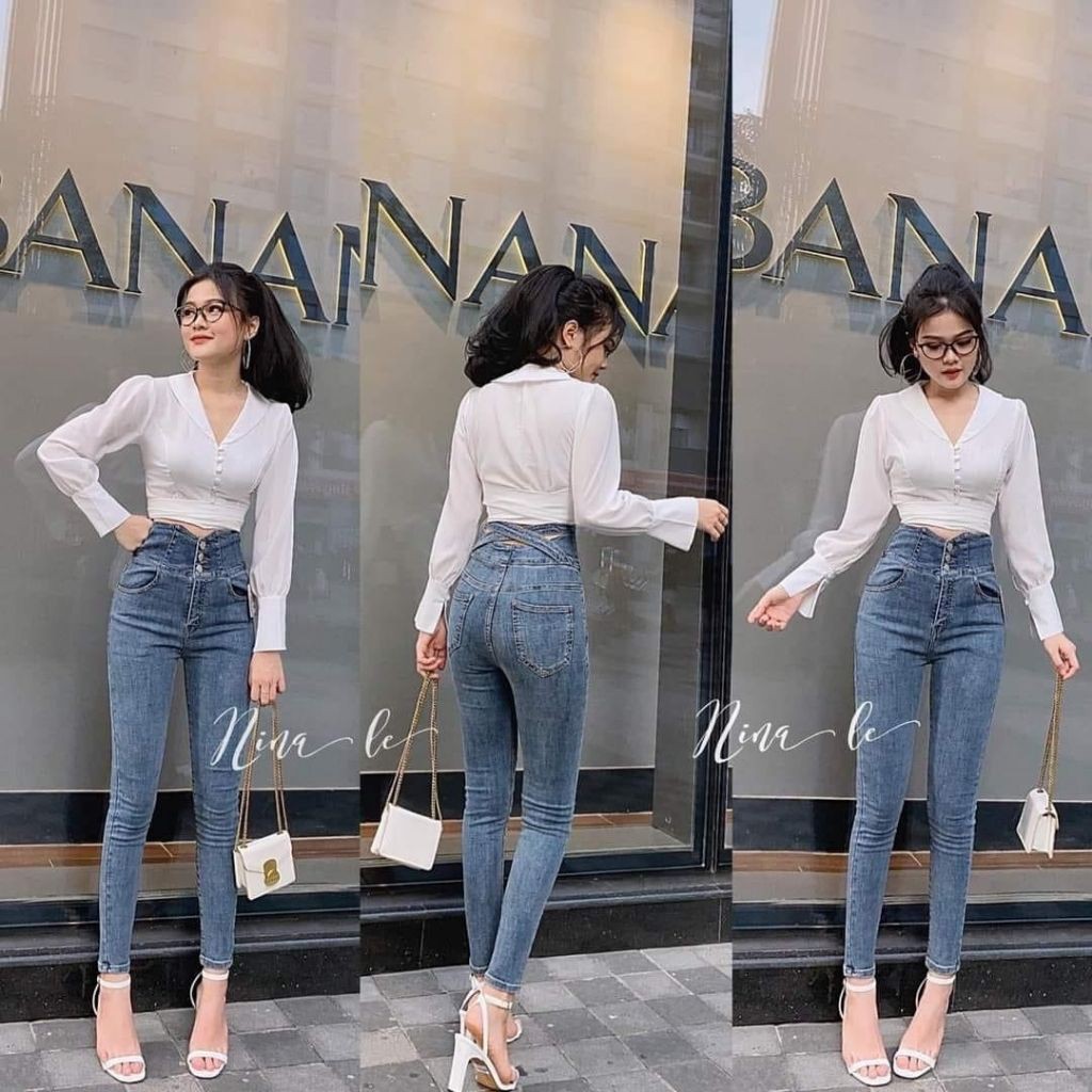 Quần jean Nữ Chất bò AD506JM Quần Bò Nữ Xanh Trơn Lưng Siêu Cao Tôn Dáng Chuẩn Skinny (SIZE26 -  30)