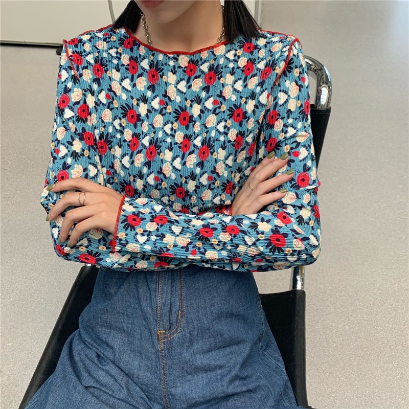 Áo Kiểu Tay Dài In Hoa Thời Trang Mùa Thu Phong Cách Vintage