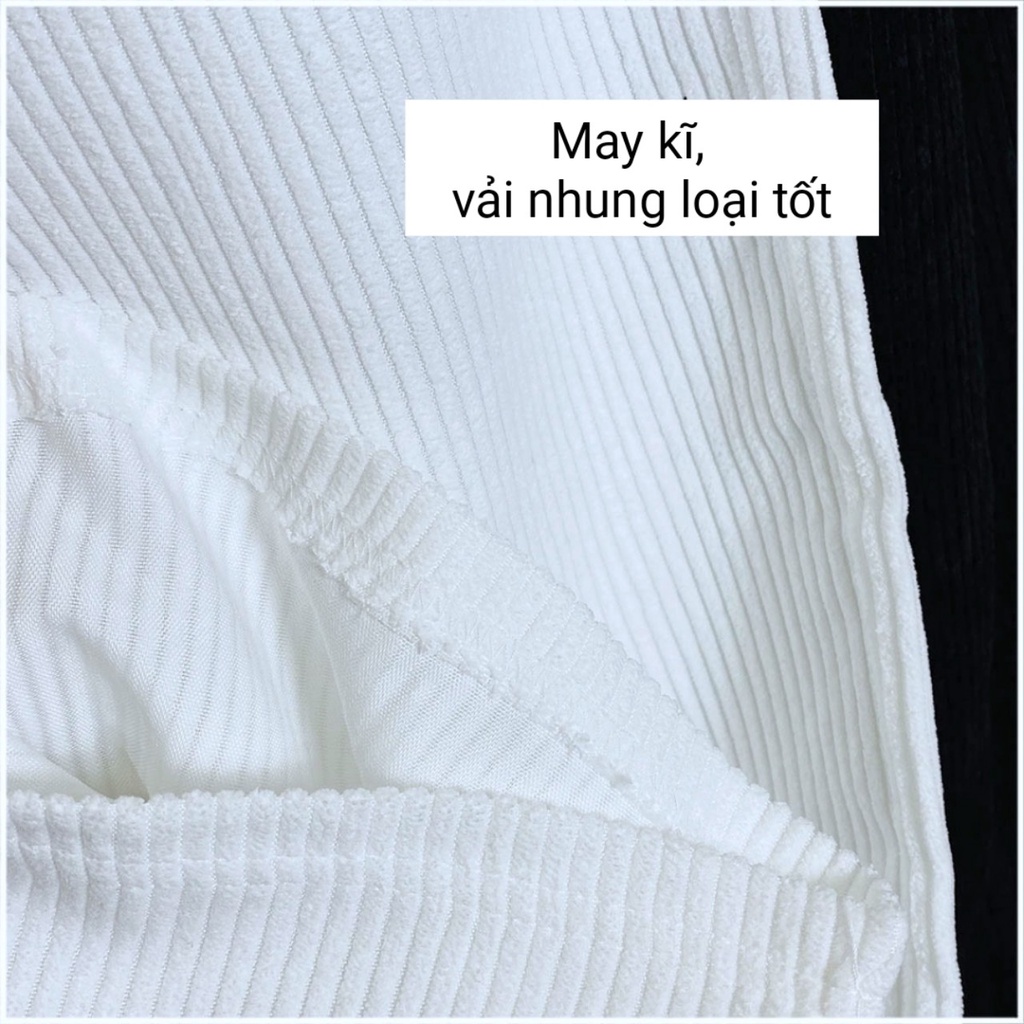Quần Ống Rộng Nhung Tăm Vải loại 1 Dáng Suông Cạp Chun Dài Ống