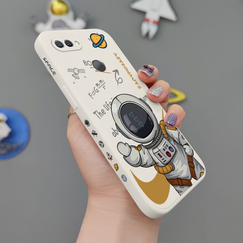 Ốp Điện Thoại Silicone Lỏng In Hình Phi Hành Gia Cho OPPO A12 A12S A5S A7 A15 A15S A16 A31 2020 Reno 5 5G Sự Bảo Vệ