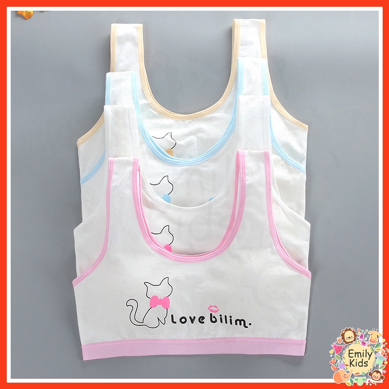 Áo Ngực Thể Thao Chất Liệu Cotton In Họa Tiết Mèo Hoạt Hình Nhiều Màu Xinh Xắn Cho Bé Gái 8-16 Tuổi