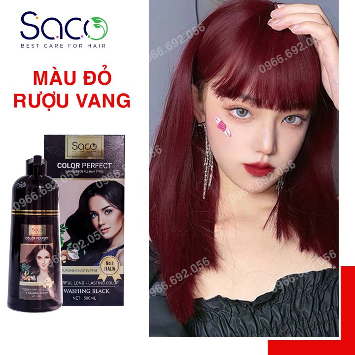 Dầu gội nhuộm tóc Đỏ Rượu SACO Wine Red 03 từ thảo dược thiên nhiên không gây khô xơ tóc