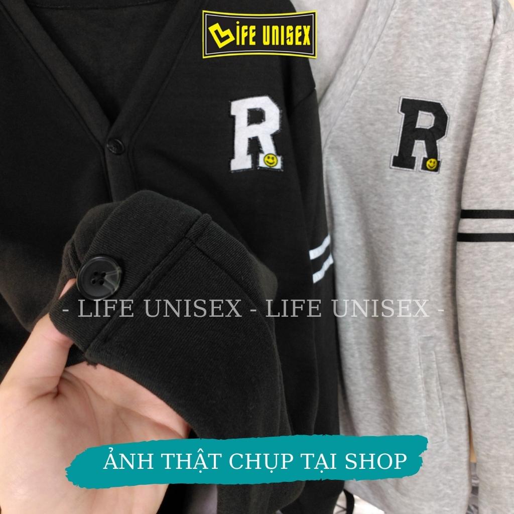 Áo Khoác Cardigian Nỉ CAR CHỮ R MẶT CƯỜI Nam Nữ Ulzzang Unisex Dây Kéo, Áo Khoác Nỉ Form Rộng LIFE UNISEX