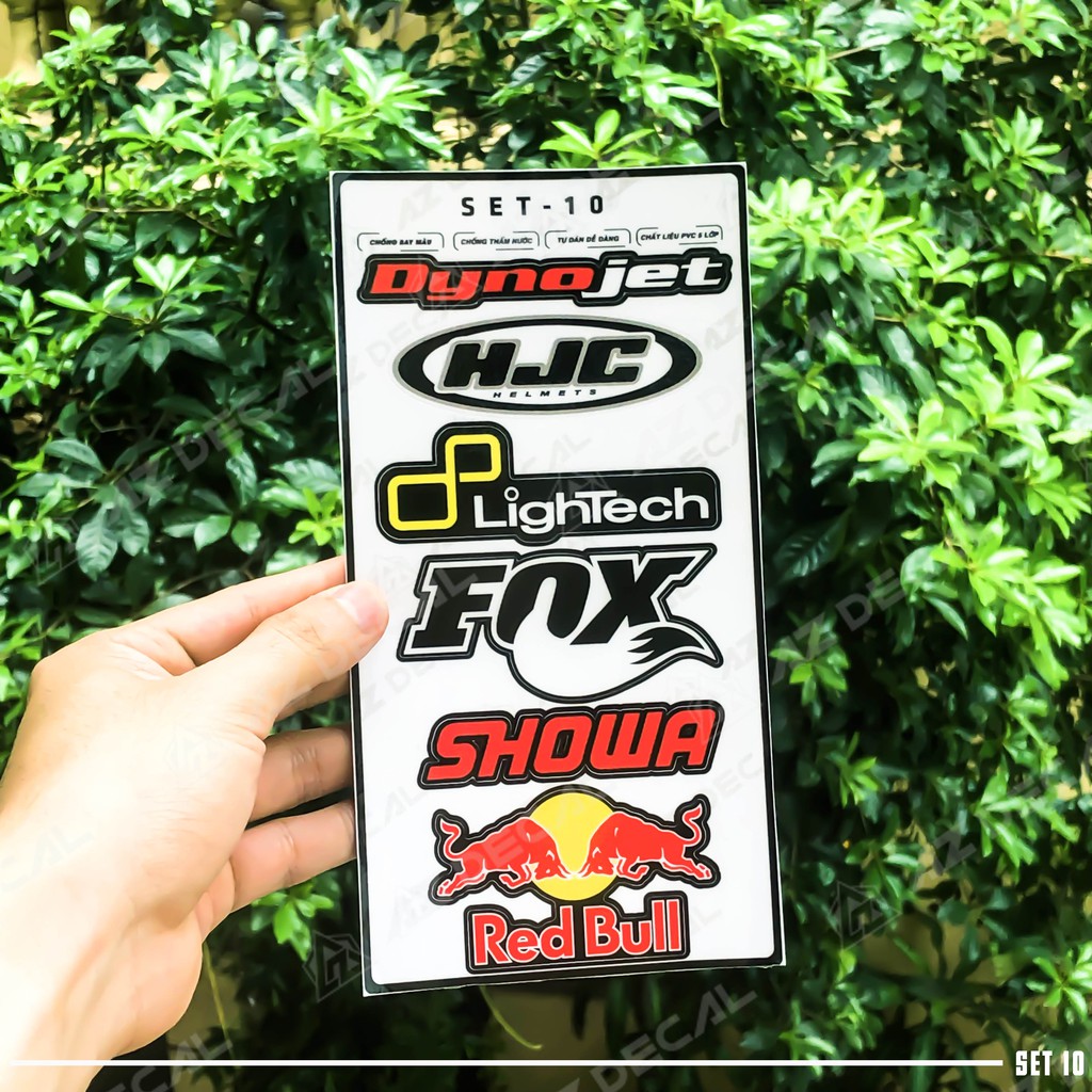 Tem Dán Xe Logo Redbull, Showa, Lightech | LG10 | Hình Dán Sticker Trang Trí Xe Máy, Xe Điện, Nón Bảo Hiểm, Thiết Bị