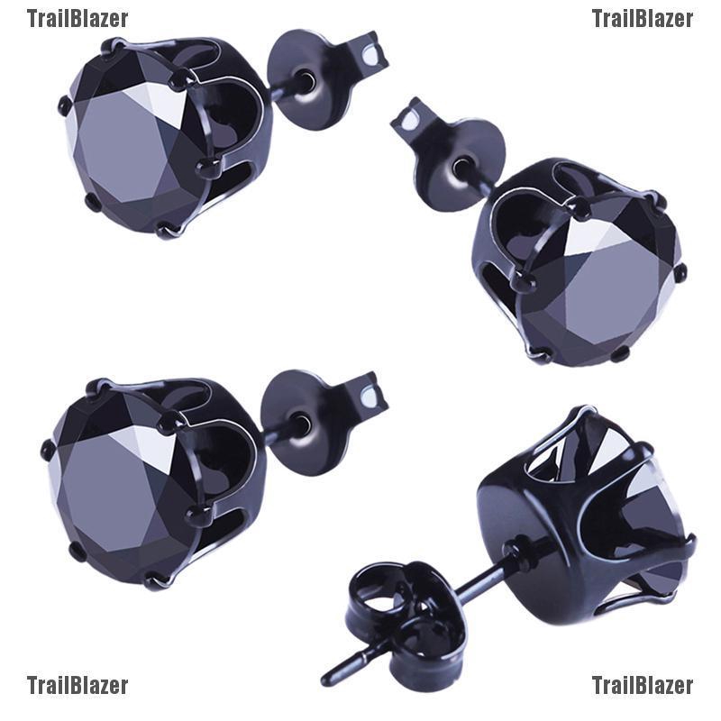 Bộ 6 đôi hoa tai bằng thép không gỉ đính đá đen thời trang