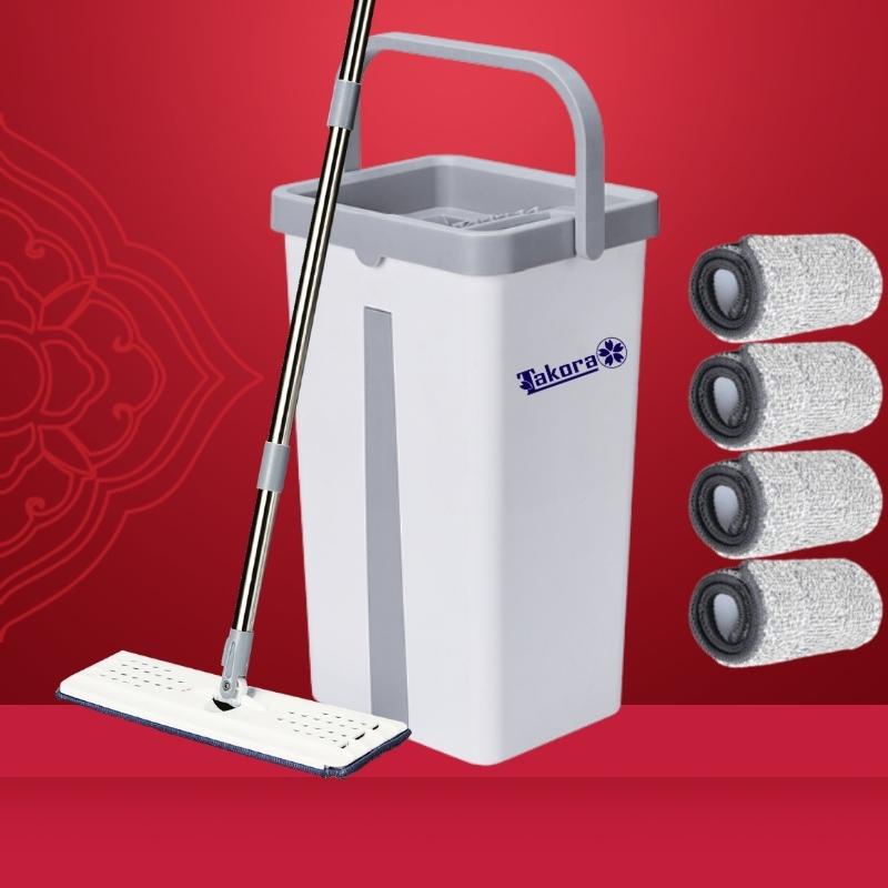 Cây lau nhà tự vắt thông minh 360 độ chính hãng TAKORA, Bộ chỗi lau nhà 2 ngăn đa năng cao cấp