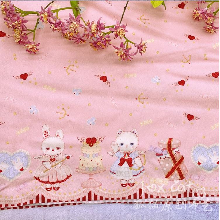 Vải may váy Lolita, váy cho doll, họa tiết Alice in Wonderland, thỏ ngọt ngào bán theo khoang nhỏ 75x145cm, khổ 1m1