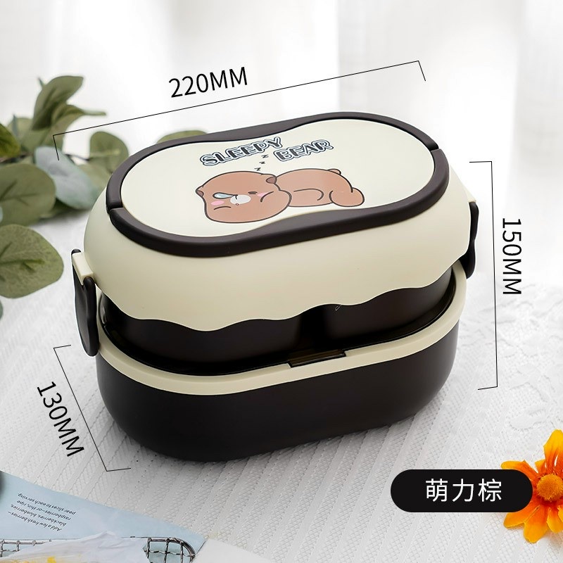 PVN36214 Hộp Cơm Văn Phòng 3 Ngăn 2 Tầng Nhật Bản Có Quai Xách Chia Ngăn T2