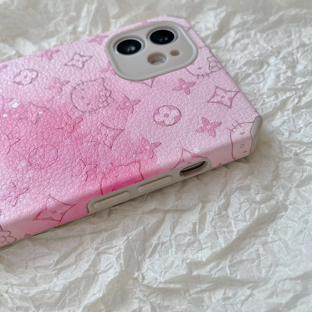 Ốp điện thoại da cừu họa tiết HELLO KITTY gradient cho iPhone 13 12 11 pro max X XS Xmax XR 8plus 7plus7G 8G