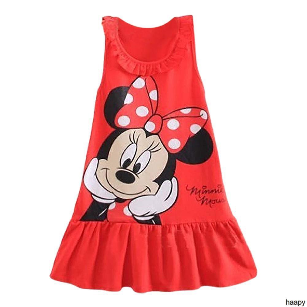 DISNEY Baju Budak Perempuan Đầm Cotton Không Tay Dáng Rộng In Hoạt Hình Công Chúa Pakaian kanak-kanak Giản Dị Dành Cho Bé Gái