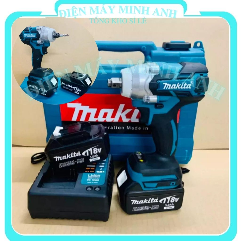 Máy siết bulong pin MAKITA 118V bắn vặn siết bu lông total không chổi than chính hãng- FULL BOX 2 PIN CHUẨN 10 CELL