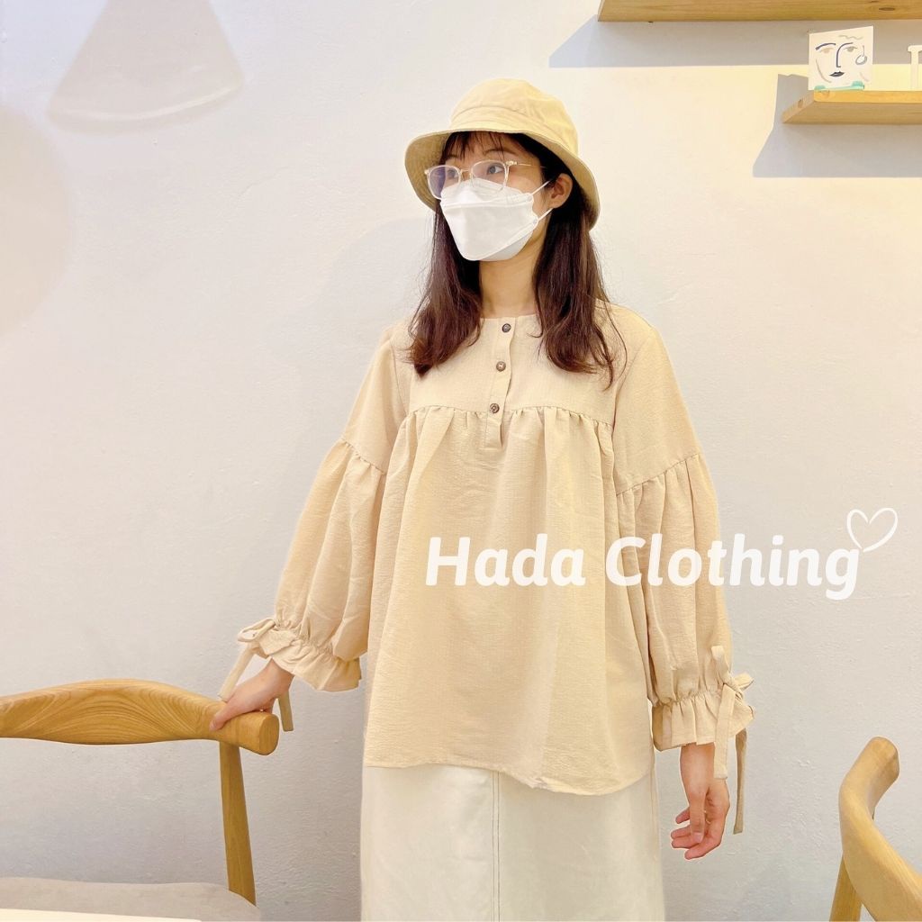 Áo babydoll áo kiểu nữ form rộng tay phồng buộc nơ Hada chất đẹp, phong cách ulzzang Hàn Quốc - AK01