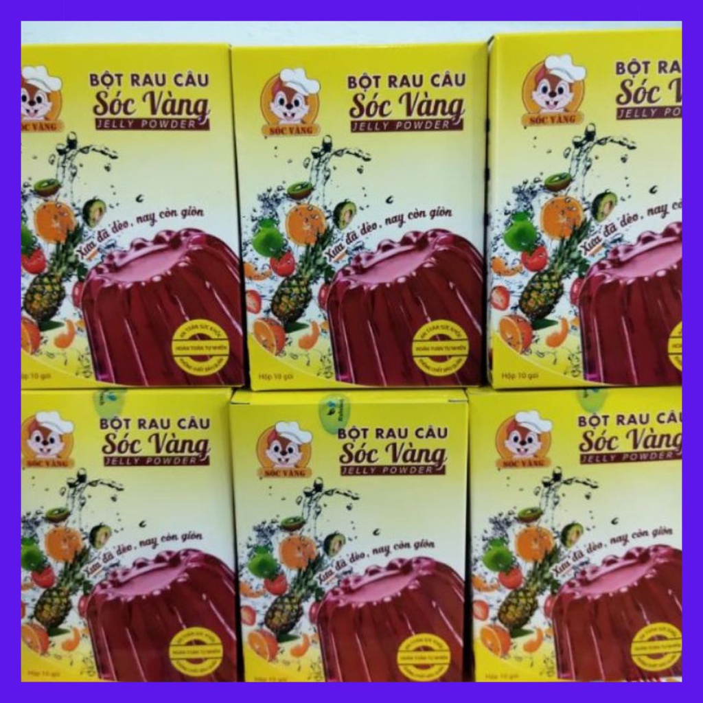 Bột rau câu dẻo, thạch rau câu giòn sóc vàng hộp 10 gói*12g