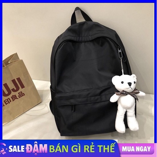 Balo Trơn Đen Thời Trang , balo vải dù chống thấm nước (38 x 30) cm