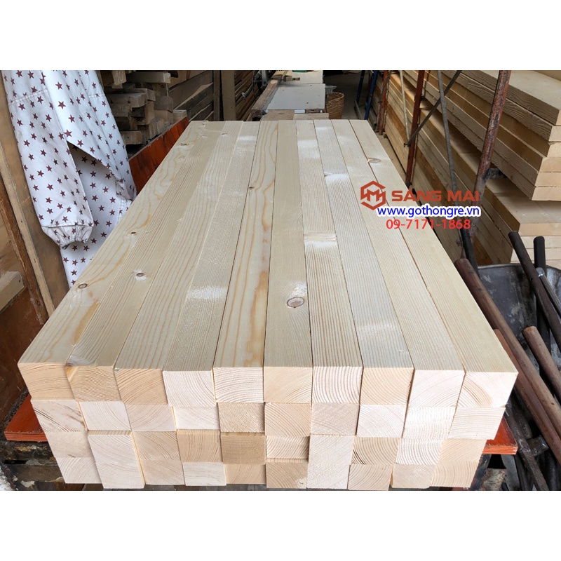 MS40] Thanh gỗ thông vuông 5cm x 5cm x dài 1m + láng mịn 4 mặt