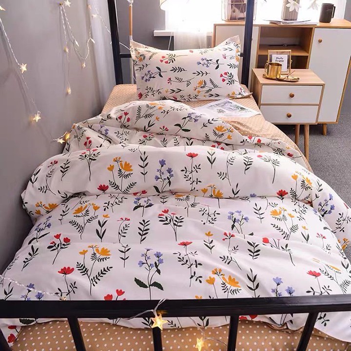 Bộ chăn ga gối drap giường chất cotton poly họa tiết hoa nhiều màu