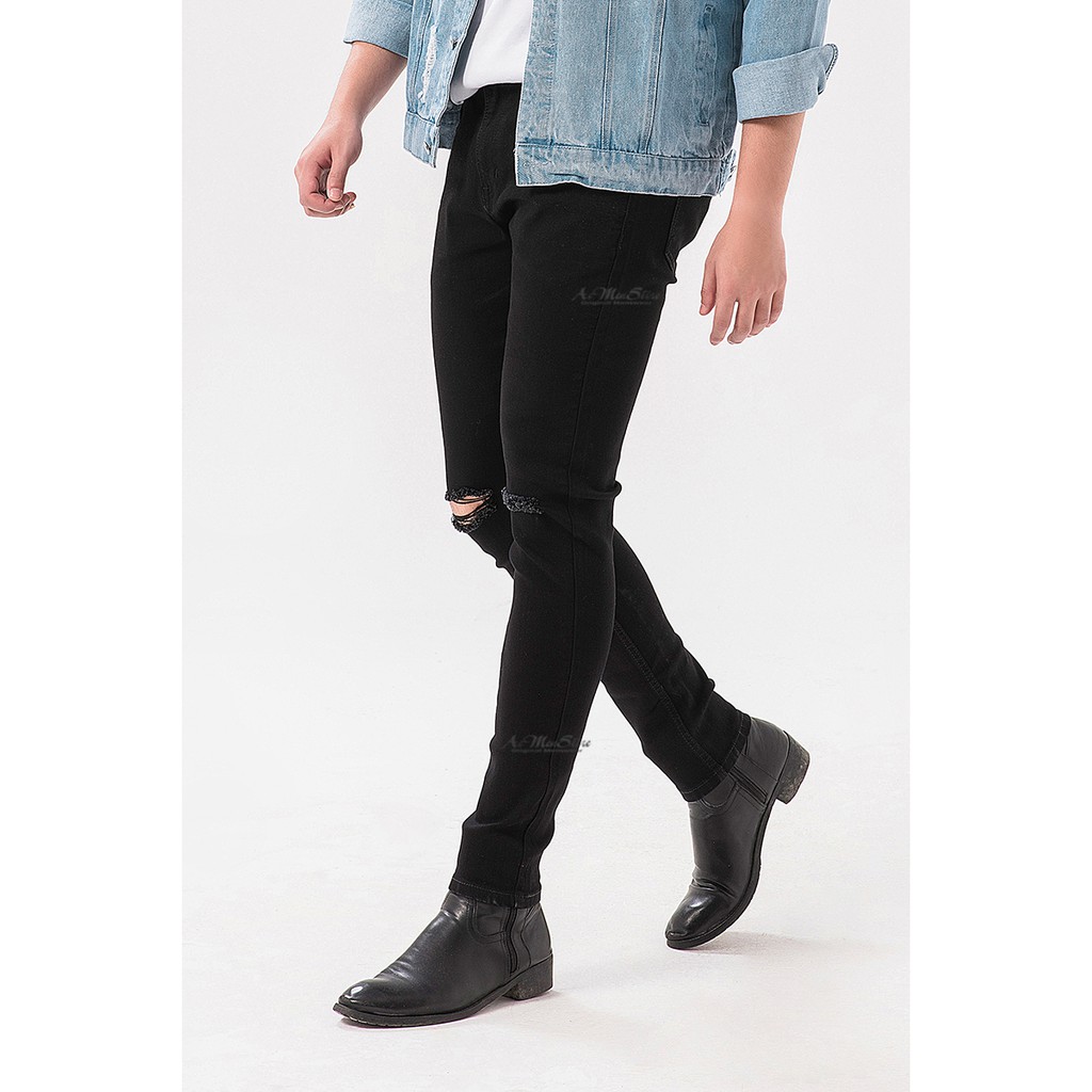 Quần jean nam đen rách gối mẫu jean Skinny thun co giãn thời trang nam Musland