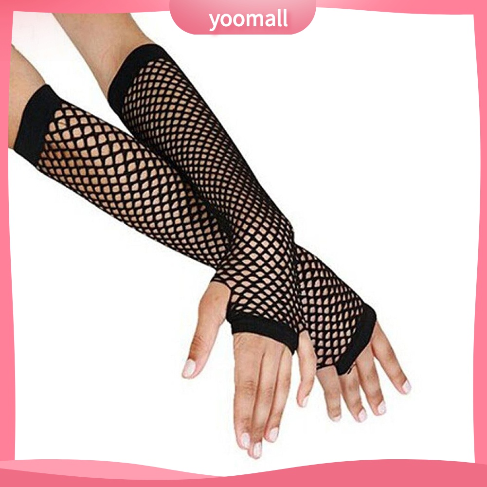 Yomall♡ Găng Tay Lưới Hở Ngón Cho Vũ Công Disco Màu Đen