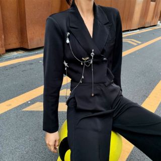 (ORDER) Set áo blazer croptop + Quần tây trơn ống rộng
