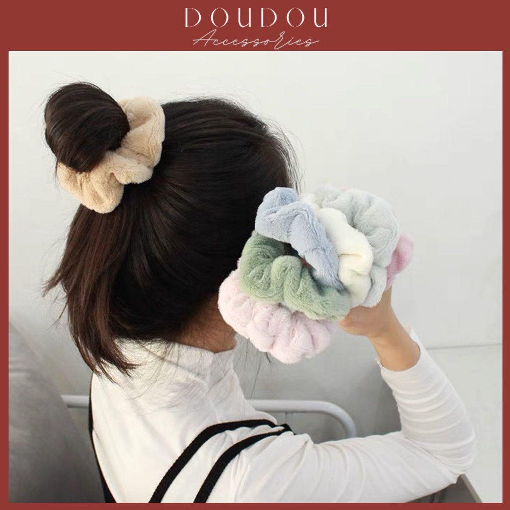 Dây buộc tóc Scrunchies Doudou Cột tóc vải bông mềm mại cổ điển xinh xắn phong cách Hàn Quốc thời trang FQ008