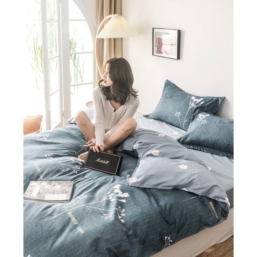 Bộ chăn ga gối Cotton poly M2T bedding Hoa cỏ may, vỏ chăn mền, drap giường và 2 vỏ gối | BigBuy360 - bigbuy360.vn