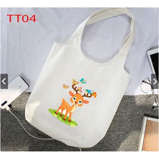 Túi Tote canvas thời trang có khóa và túi con-con hươu