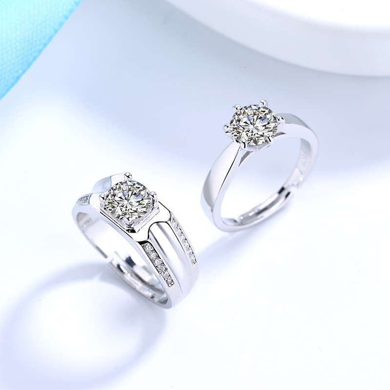 Nhẫn cặp đôi bạc 925 bạn gái nữ nhẫn cưới kim cương bạc trắng nhẫn nam quà tặng
