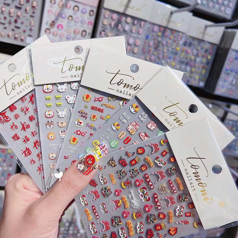 [Hàng mới về] Nhãn dán trang trí móng tay hình hổ màu phong cách Trung Hoa may mắn DIY