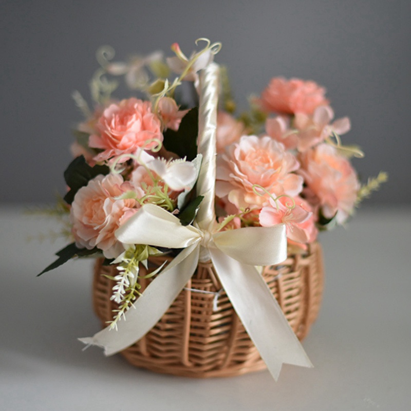 Giỏ Hoa Đan Mây Thủ Công Có Nơ Xinh Xắn