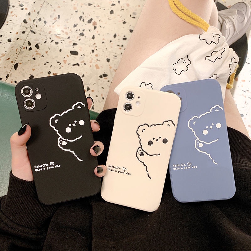 Ốp Lưng Silicon Màu Bảo Vệ CAMERA Gấu Have A Good Day - E024