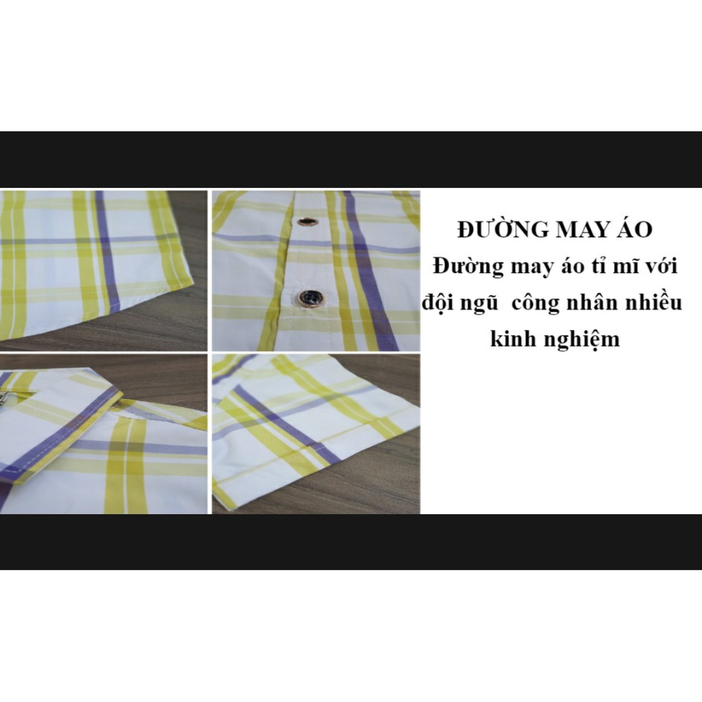 Áo sơ mi sọc caro tay ngắn vải cotton cho bé trai từ 5 tuổi đến 12 tuổi từ 23 đến 43 ký