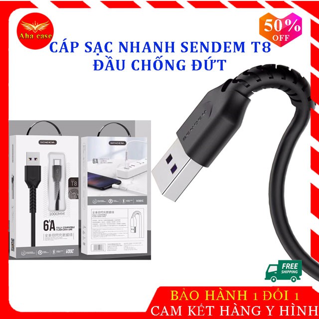 [FREESHIP] Dây sạc nhanh Sendem T8 dòng điện 6A - Cáp sạc chính hãng chân lightning Iphone, MicroUSB, Type C chống đứt