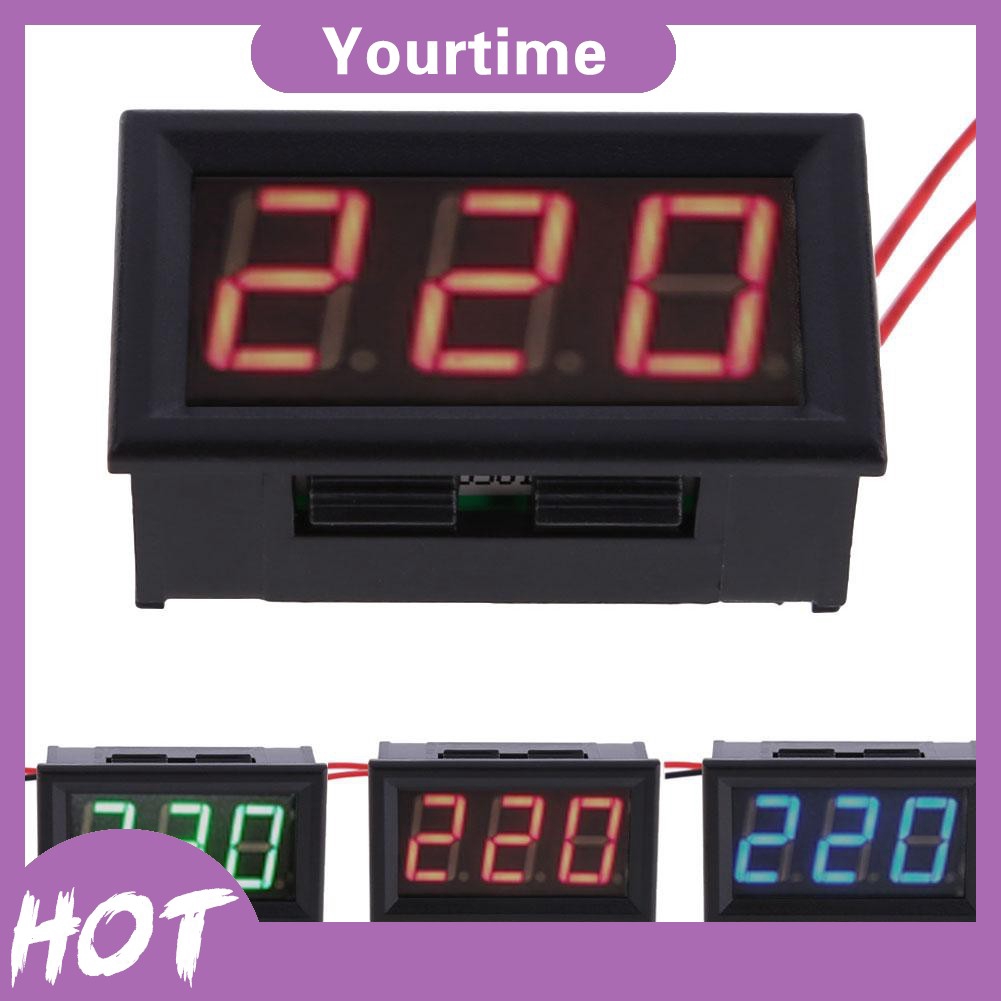 Vôn kế điện tử AC 30-500V có 2 dây điện đèn LED màu xanh dương cao cấp