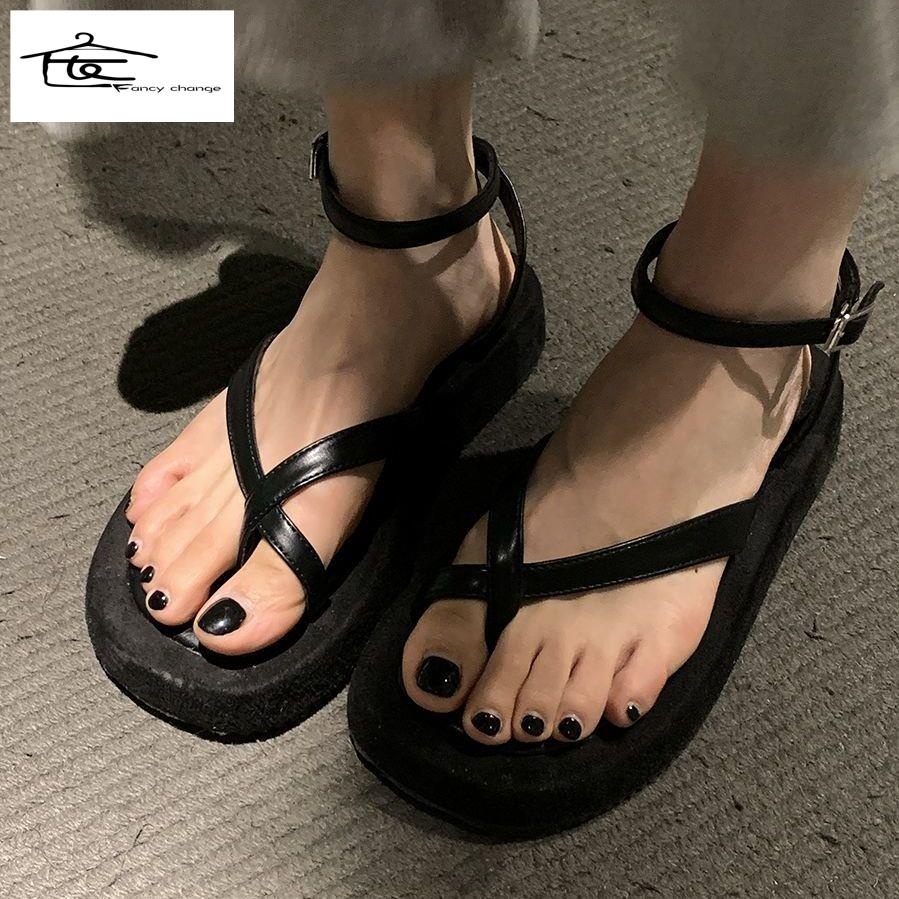 Giày Sandal Đế Phẳng Dày Dặn Nhẹ Nhàng Đơn Giản Dễ Phối Đồ Phong Cách Retro Mùa Hè Dành Cho Nữ