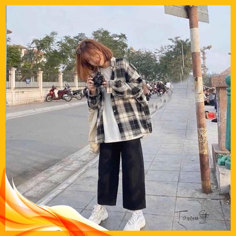 Áo Kẻ Caro 🤜Áo Sơ Mi Nữ🤛 Dáng rộng-dài tay-phong cách trẻ trung cho nữ-chất liệu thôm mềm gồm 2 màu Mã TT05 | BigBuy360 - bigbuy360.vn