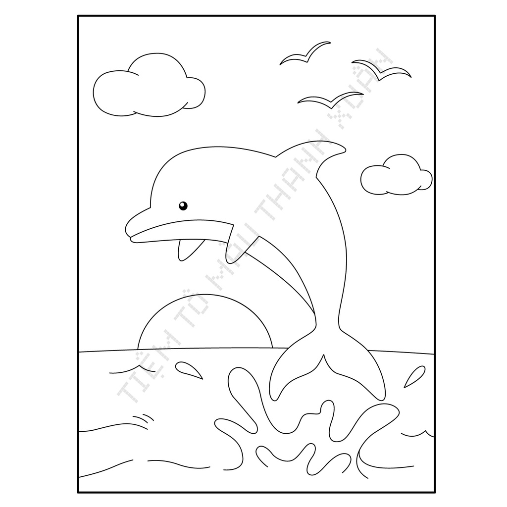 Set 10 Tờ Tranh Tô Màu Hình Cá Heo Dolphin Tô Màu Sáp, Màu Chì - Tiệm Tô Màu Thanh Xuân