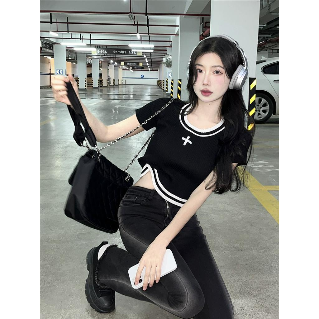 Áo Thun Gân Ngắn Tay Thêu Họa Tiết Phong Cách Mới Mùa Hè 62160