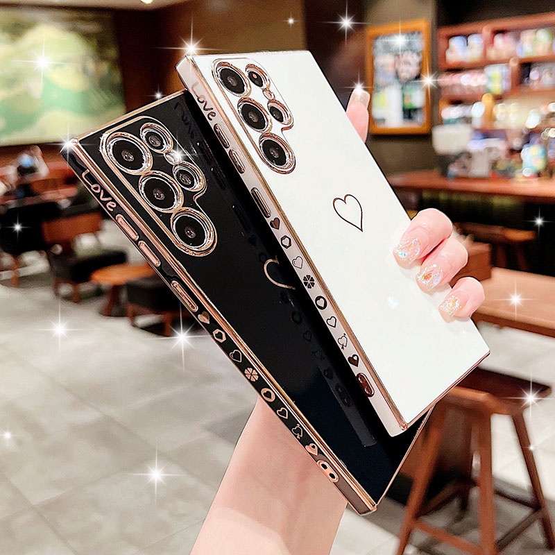 Ốp Điện Thoại Mềm Mạ Điện Họa Tiết Trái Tim Cho Samsung S22 Plus S22 Ultra A13 A33 A53 S20 S21 FE 5G