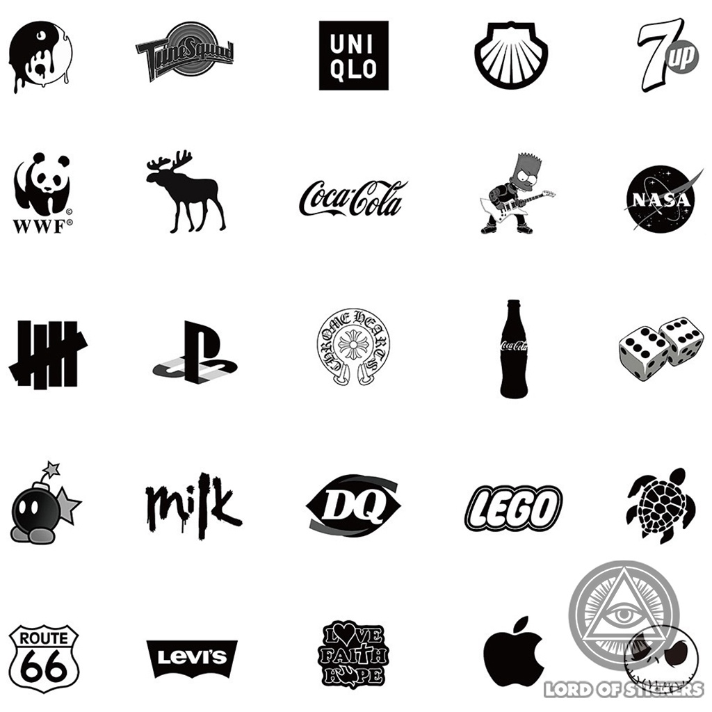Set 101 hình dán graffiti brand logo sticker thương hiệu đen trắng chống - ảnh sản phẩm 5
