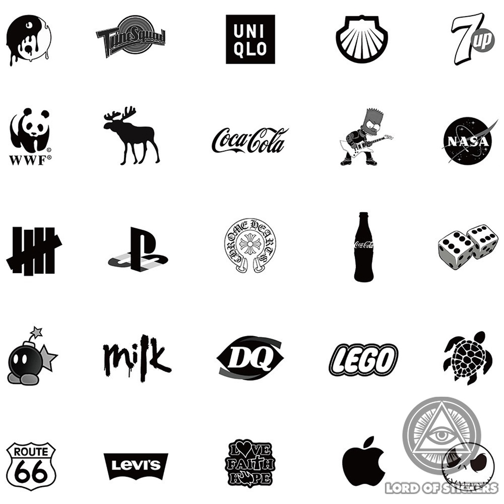 Set 101 Hình Dán Graffiti Brand Logo Sticker Thương Hiệu Đen Trắng Chống Thấm Nước Trang Trí Mũ Bảo Hiểm, Ván Trượt, Xe