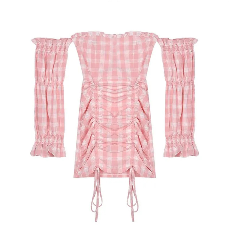 Đầm tay dài trễ vai màu hồng kiểu dáng quyến rũ cho nữ