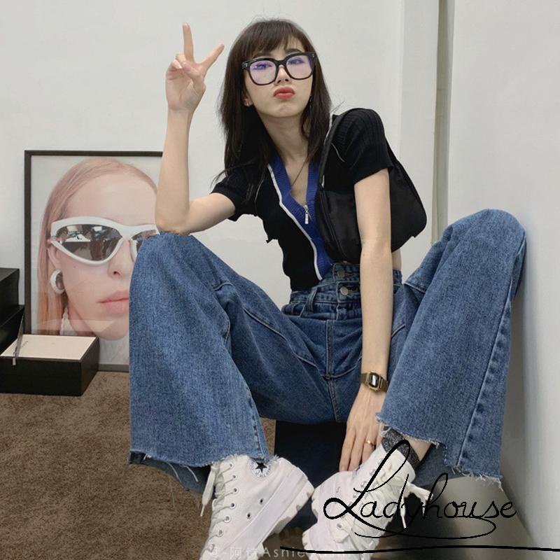 Áo Croptop Dệt Kim Tay Ngắn Cổ Chữ V Màu Sắc Tương Phản Có Khóa Kéo Thời Trang Mùa Hè Cho Nữ