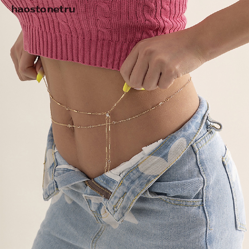 Thắt Lưng Dây Xích Mảnh Xỏ Hạt Đá Aesthetic Cổ Điển Gợi Cảm