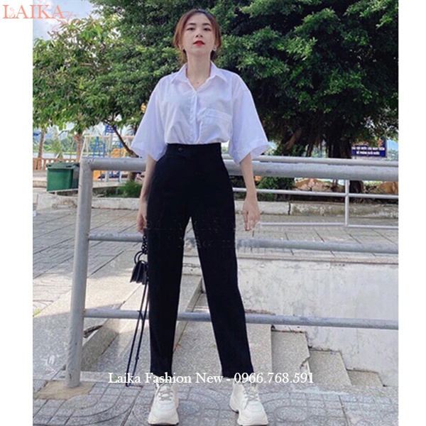 Quần baggy nữ cạp cao đi học làm công sở cúc lệch form rộng dáng quần tây nữ lưng cao đi học vải Vitex mềm co giãn nhẹ