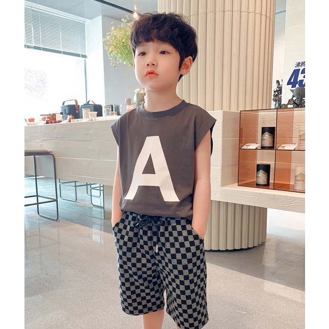 AT27 Size90-150 (9-35kg) Áo thun bé trai (sát nách) 100% cotton Thời trang trẻ Em hàng quảng châu