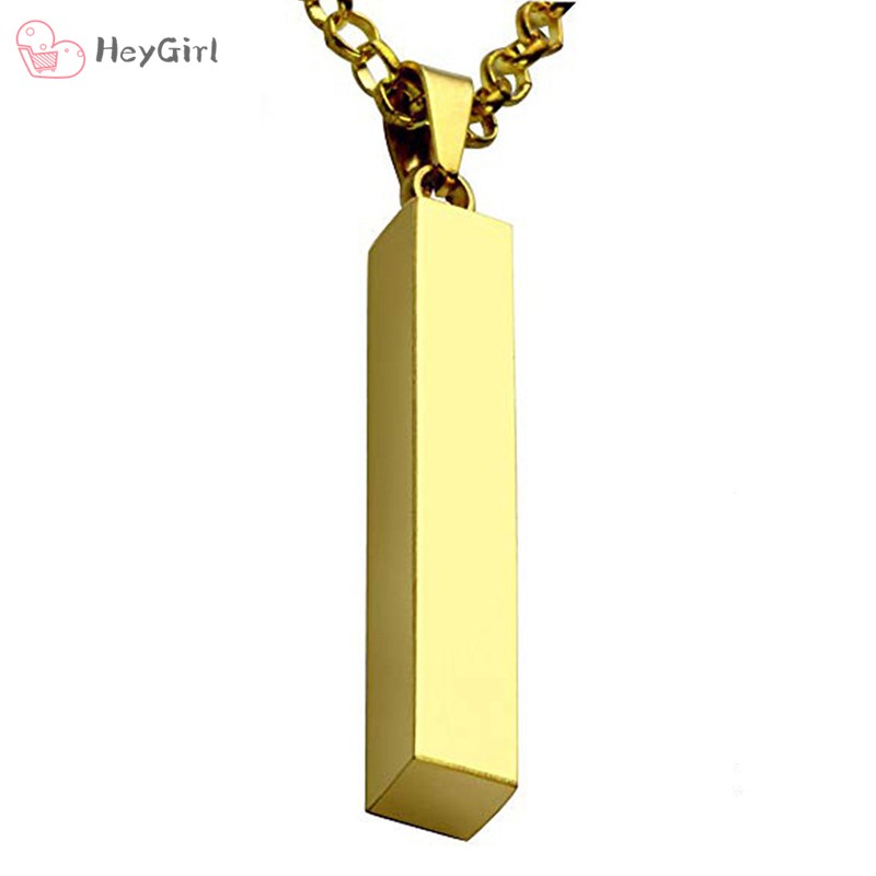 Women Men Stainless Steel Smooth Cuboid Pendant Necklace Personality