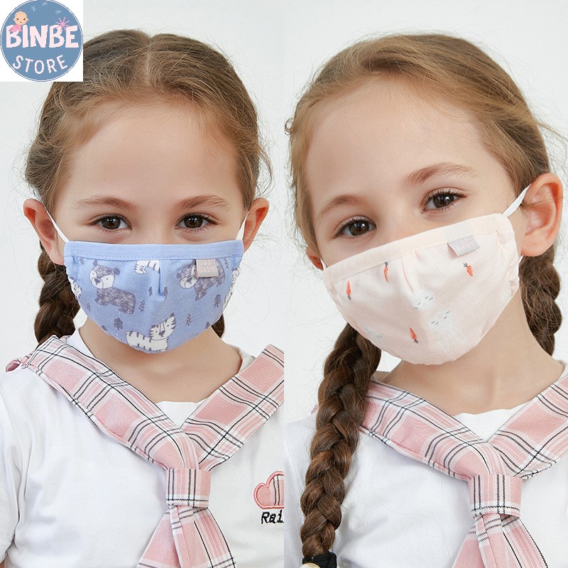 Khẩu trang cho bé, khẩu trang vải 5 lớp dày dặn có dây điều chỉnh cho bé Binbestore