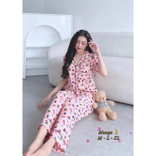 Size XL bộ pizama lụa mango cổ truyền thống tay ngắn quần dài