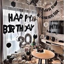 Set bóng trang trí sinh nhật Black &amp; White (kèm bơm, keo, ruy băng) Sale Vô Địch